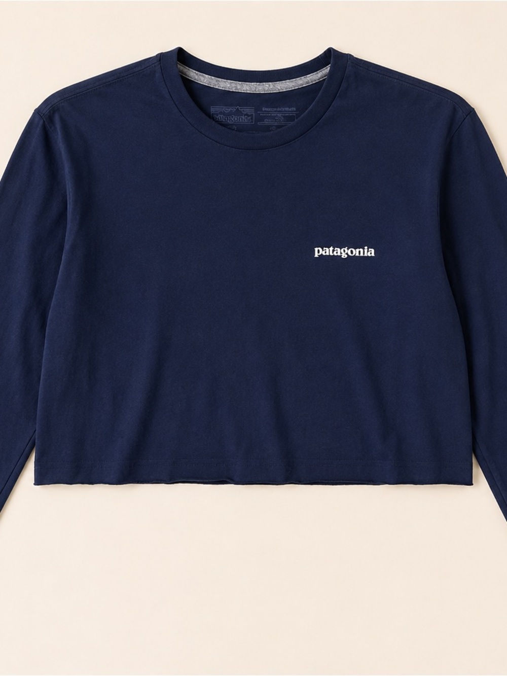Patagonia Navy Cropped Long Sleeve Logo Tee Responsibili-Tee Size S